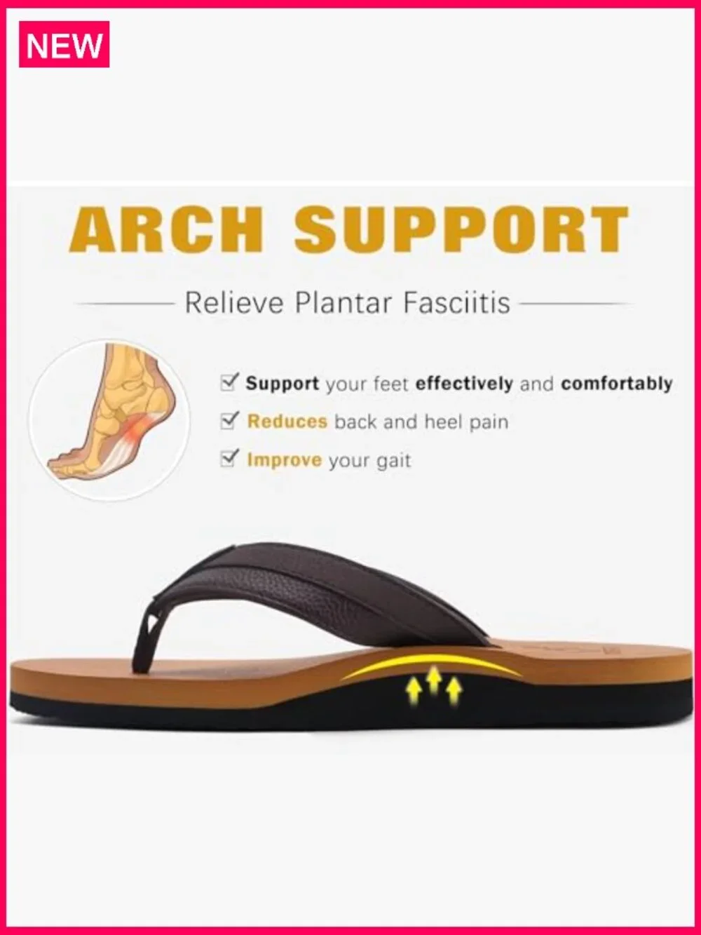 Men's Yoga Mat Flip Flops with Arch Support Cushion Walking Thong Sandals